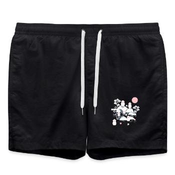 Chilling Monkeys in a Hot Spring l weiß rosa blau - Badeshorts - Schwarz - Vorne - AI Model Male 185 light (185cm)