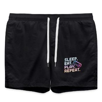 Schlaf Essen Spielen Wiederholen Gaming Design - Badeshorts - Schwarz - Vorne - AI Model Male 185 light (185cm)