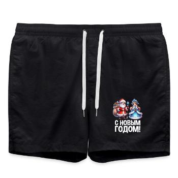 Ded Moroz Snegurotschka russischer Weihnachtsmann - Badeshorts - Schwarz - Vorne - AI Model Male 185 light (185cm)