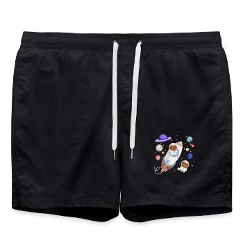 Hund und Teddybär erkunden das Weltall - Badeshorts - Schwarz - Vorne - AI Model Male 185 light (185cm)
