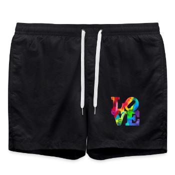 Regenbogen-Graffiti LOVE Burst - Badeshorts - Schwarz - Vorne - AI Model Male 185 light (185cm)