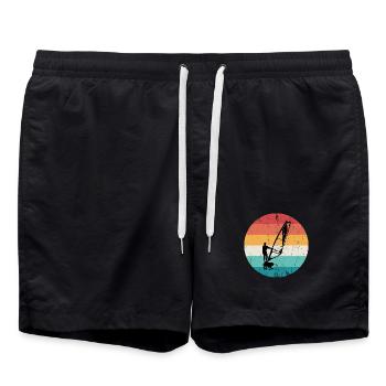 Silhouette rétro de windsurf sur rayures de coucher de soleil - Short de bain - noir - Devant - AI Model Male 185 light (185cm)