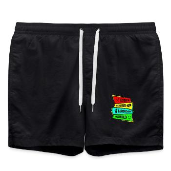 Essen schlafen Gartenzwerk wiederholen - Badeshorts - Schwarz - Vorne - AI Model Male 185 light (185cm)