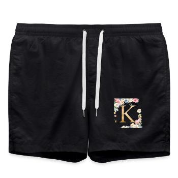 K Monogram, Floral, Personnalisable - Short de bain - noir - Devant - AI Model Male 185 light (185cm)