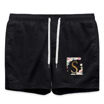 S Monogramme, Floral, Personnalisable - Short de bain - noir - Devant - AI Model Male 185 light (185cm)