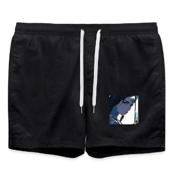 N-dless Nights: Tätowiertes Anime-Mädchen mit einem Schwert - Badeshorts - Schwarz - Vorne - AI Model Male 185 light (185cm)