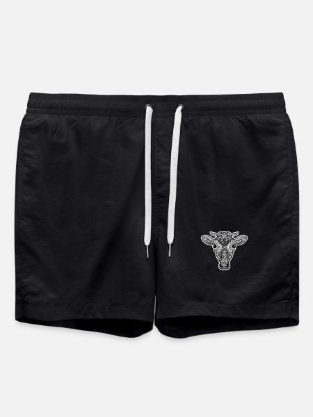 Cow Head Ornament Pattern - Swim Trunks - black