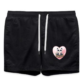 Niedliches Pandababy, das auf einem Felsen sitzt (v02 Herz) - Badeshorts - Schwarz - Vorne - AI Model Male 185 light (185cm)