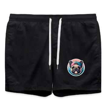 Französische Bulldogge mit Kappe in Pastellfarben - Badeshorts - Schwarz - Vorne - AI Model Male 185 light (185cm)