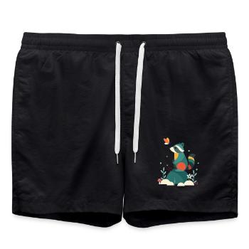 Raccoon & Butterfly Cute Woodland Animal Motif - Swim Trunks - black - Front - AI Model Male 185 light (185cm)