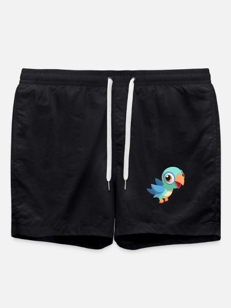 Colorful Baby Parrot in Flight (v02) - Swim Trunks - black