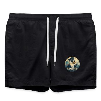 Captain Möwe – Hamburg Style - Badeshorts - Schwarz - Vorne - AI Model Male 185 light (185cm)