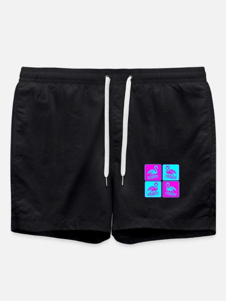 Flamingo Waves Pop Art - Swim Trunks - black