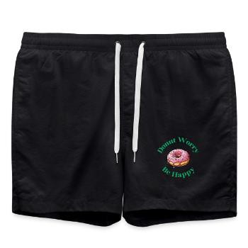 Donut Worry Be Happy - Lustiger Donut Spruch - Badeshorts - Schwarz - Vorne - AI Model Male 185 light (185cm)