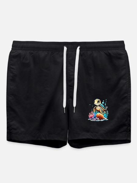 Vibrant Underwater Turtle Scene - Swim Trunks - black