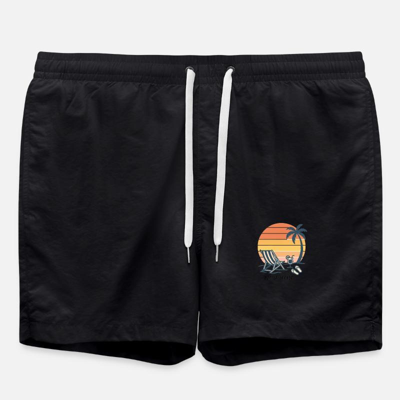 Sunset Beach Vacation Illustration - Swim Trunks - black