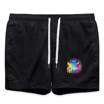 Bunte Chihuahua Silhouetten mit Pop-Art Schriftzug - Badeshorts - Schwarz - Vorne - AI Model Male 185 light (185cm)