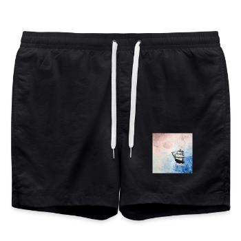 Voilier historique sur fond de ciel nuageux - Short de bain - noir - Devant - AI Model Male 185 light (185cm)