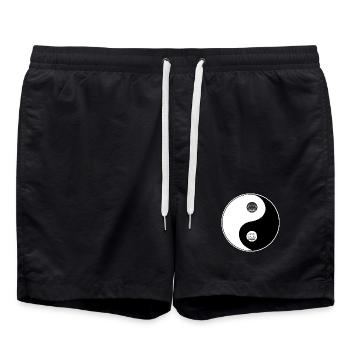 Tao Yin Yang Lotus Motif - Swim Trunks - black - Front - AI Model Male 185 light (185cm)