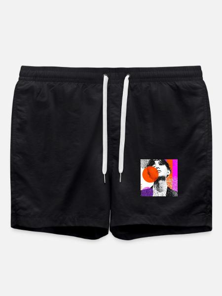 Wraparound Abstract Pop Art Portrait - Swim Trunks - black