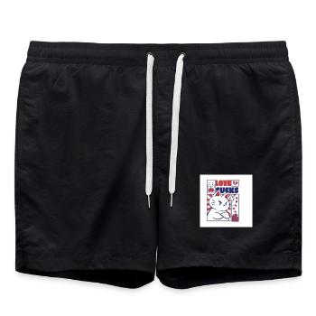 Bold Cat with Love Sucks Statement - Swim Trunks - black - Front - AI Model Male 185 light (185cm)