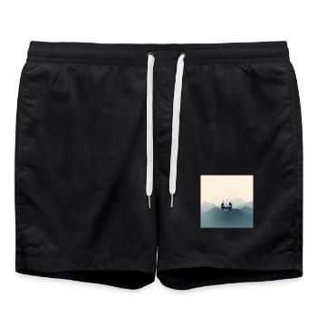 Voilier dans l’océan minimaliste - Short de bain - noir - Devant - AI Model Male 185 light (185cm)