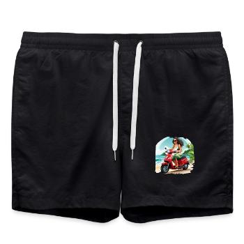 Frau mit rotem Roller am Strand - Badeshorts - Schwarz - Vorne - AI Model Male 185 light (185cm)