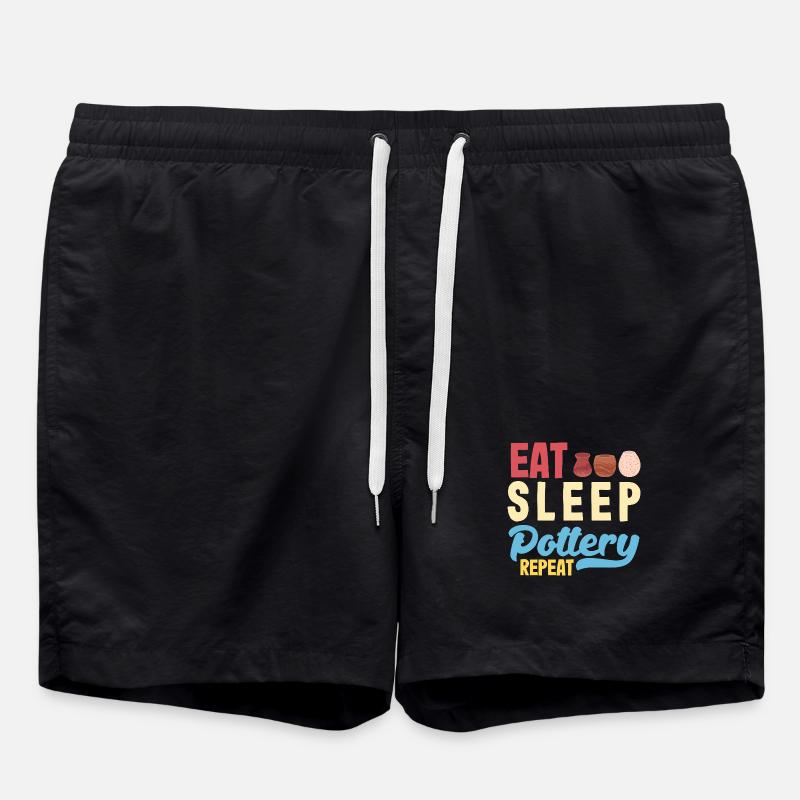 Eat Sleep Pottery Repeat - Swim Trunks - black