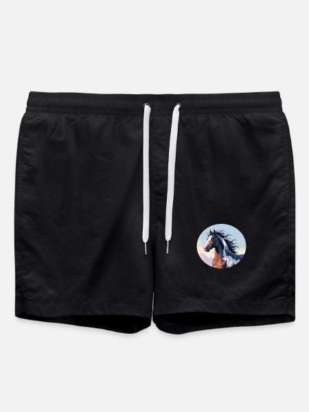 Tinker stallion galloping in mountain landscape - Swim Trunks - black