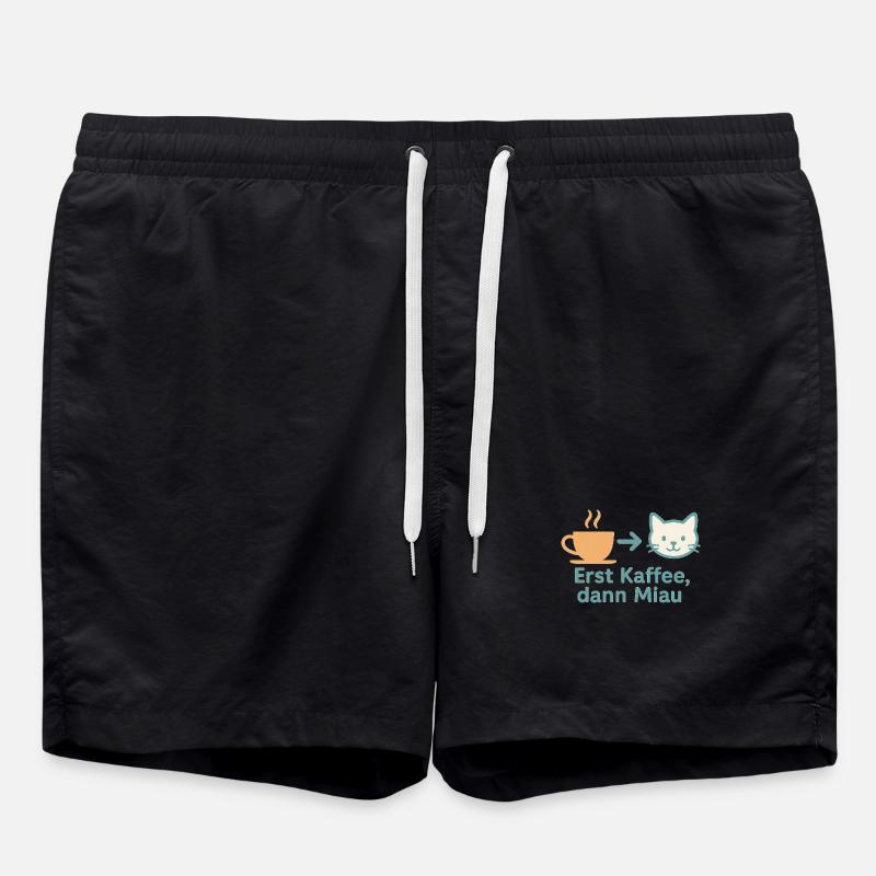 First coffee, then meow - Swim Trunks - black