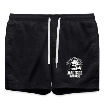 Chemise d’arnaque au temps de travail – Anti Work Meme Design - Short de bain - noir - Devant - AI Model Male 185 light (185cm)