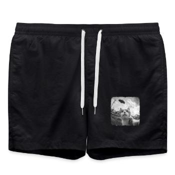 Katze und UFO - Badeshorts - Schwarz - Vorne - AI Model Male 185 light (185cm)