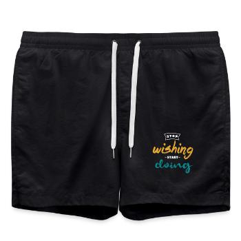 Stop Wishing Start Doing - Motivation Design - Badeshorts - Schwarz - Vorne - AI Model Male 185 light (185cm)