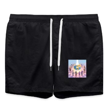 Erde umringt von Gemeinschaft - Badeshorts - Schwarz - Vorne - AI Model Male 185 light (185cm)