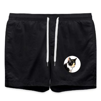Chat Portrait Cercle Contraste - Short de bain - noir - Devant - AI Model Male 185 light (185cm)