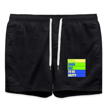 Bonjour sois heureux Motivation positive Dire bonheur - Short de bain - noir - Devant - AI Model Male 185 light (185cm)