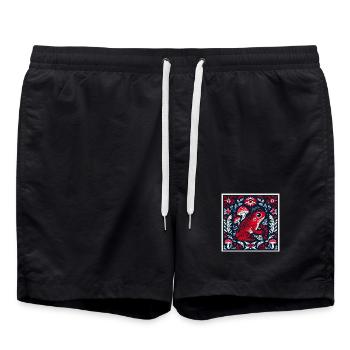 Mystischer Frosch mit Pilzen und Blumen – Folk Art - Badeshorts - Schwarz - Vorne - AI Model Male 185 light (185cm)
