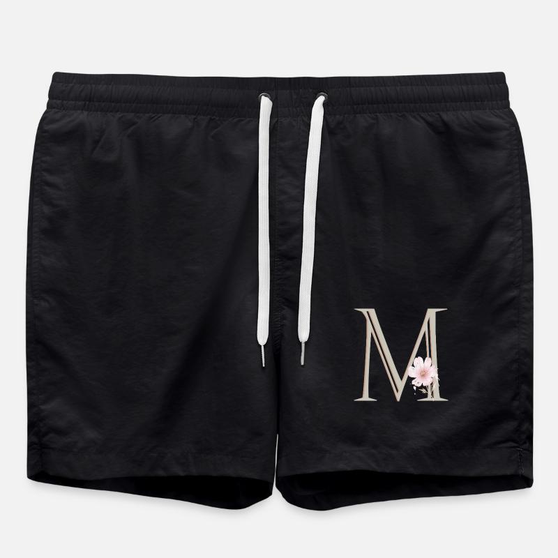 Floral Monogram M - Swim Trunks - black