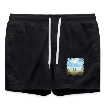 Amis insouciants d’enfants en vol papillon - Short de bain - noir - Devant - AI Model Male 185 light (185cm)