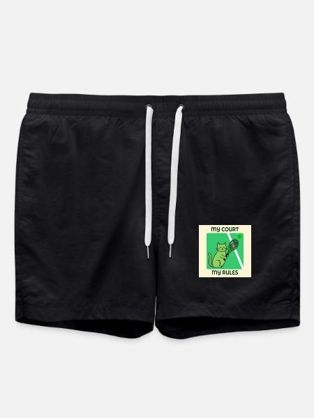 Cat Tennis Player - Swim Trunks - black