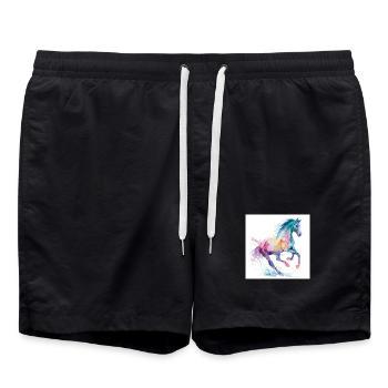 Regenbogen-Aquarellpferd - Badeshorts - Schwarz - Vorne - AI Model Male 185 light (185cm)