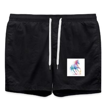 Cheval aquarelle arc-en-ciel - Short de bain - noir - Devant - AI Model Male 185 light (185cm)