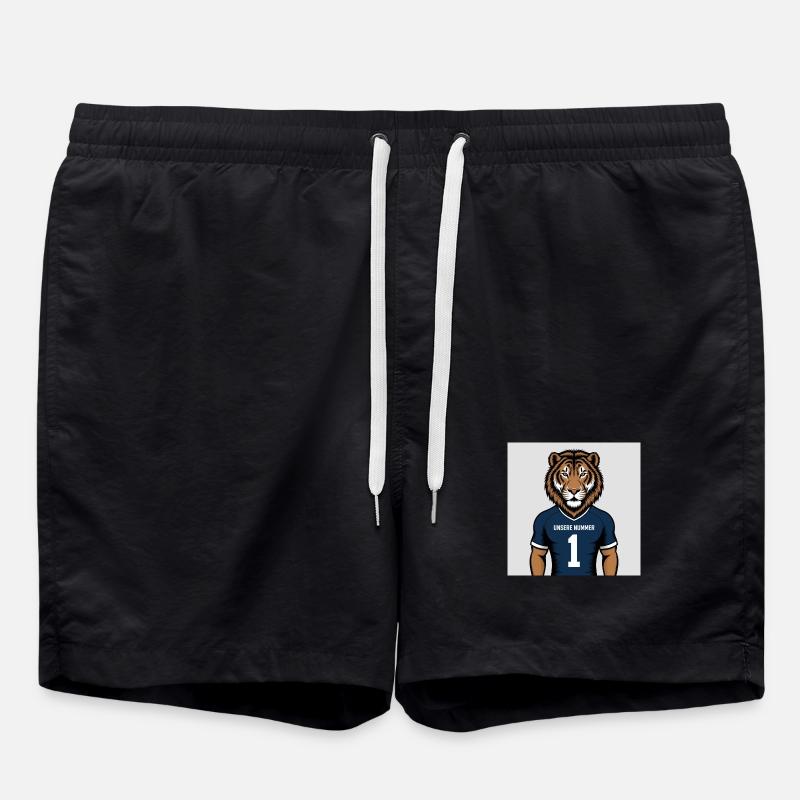 Tiger Mascot Jersey Print - Swim Trunks - black