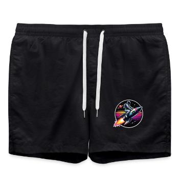 Astronaute sur fusée dans un coucher de soleil rétro - Short de bain - noir - Devant - AI Model Male 185 light (185cm)