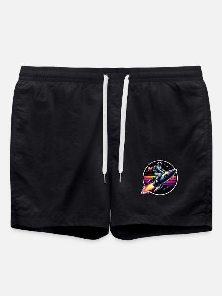 Astronaut on rocket in retro sunset - Swim Trunks - black
