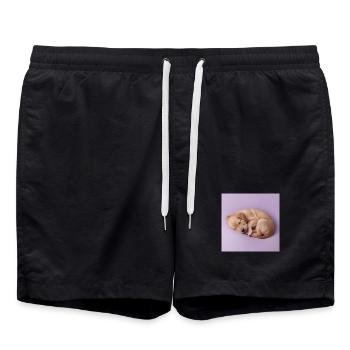 Chiot endormi sur fond lilas - Short de bain - noir - Devant - AI Model Male 185 light (185cm)