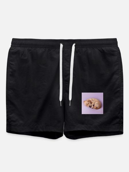 Sleeping Puppy on Lilac Background - Swim Trunks - black