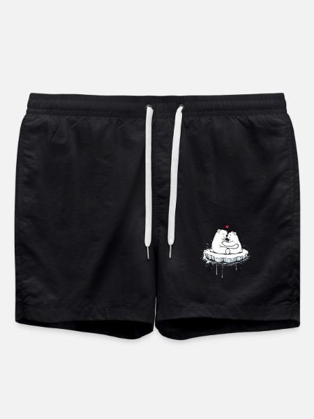 Zwei kuschelnde Eisbären auf Eisscholle - Badeshorts - Schwarz