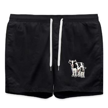 Kuh mit Kalb – liebevolle Bauernhof Illustration - Badeshorts - Schwarz - Vorne - AI Model Male 185 light (185cm)