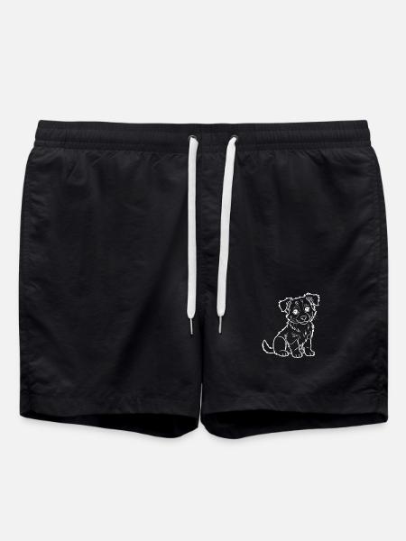 Cuddly Dog Outline Drawing - Swim Trunks - black